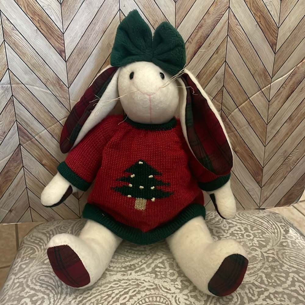 Miss Elle's Collection 14-16 inch Stuffed Bunny  (Artisan Flair) Xmas sweater on